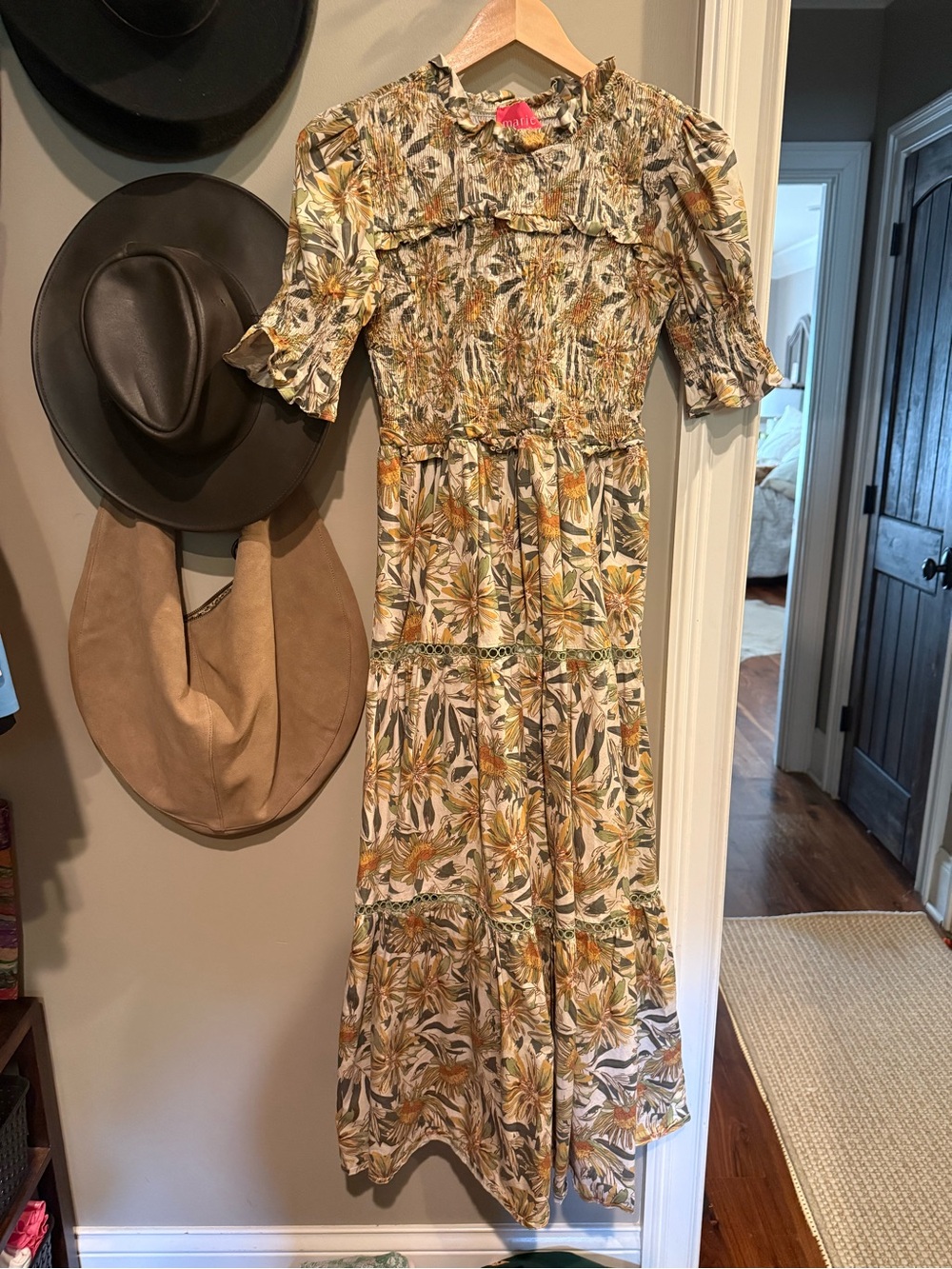 Victoria Dunn Floral Tiered Maxi Dress in Yellow and Green